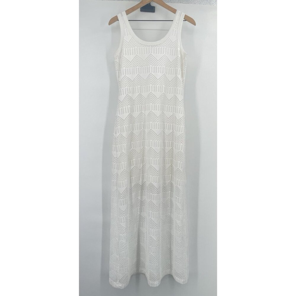 KAREN by KAREN KANE Crochet Knit Sleeveless Maxi Dress White Lined Women Medium